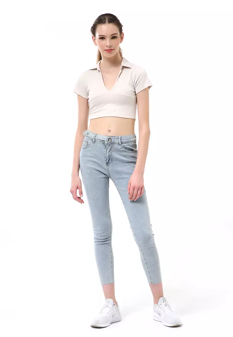 Stella Celana Panjang Highwaist Skinny Jeans Wanita Polos Material Denim ORIGINAL - Light Blue