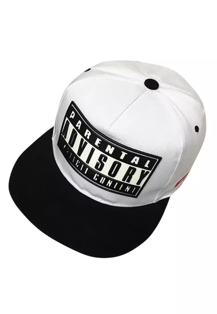 Topi Snapback Hat Hip-Hop Parental Advisory Explicit Content ORIGINAL - White/Black
