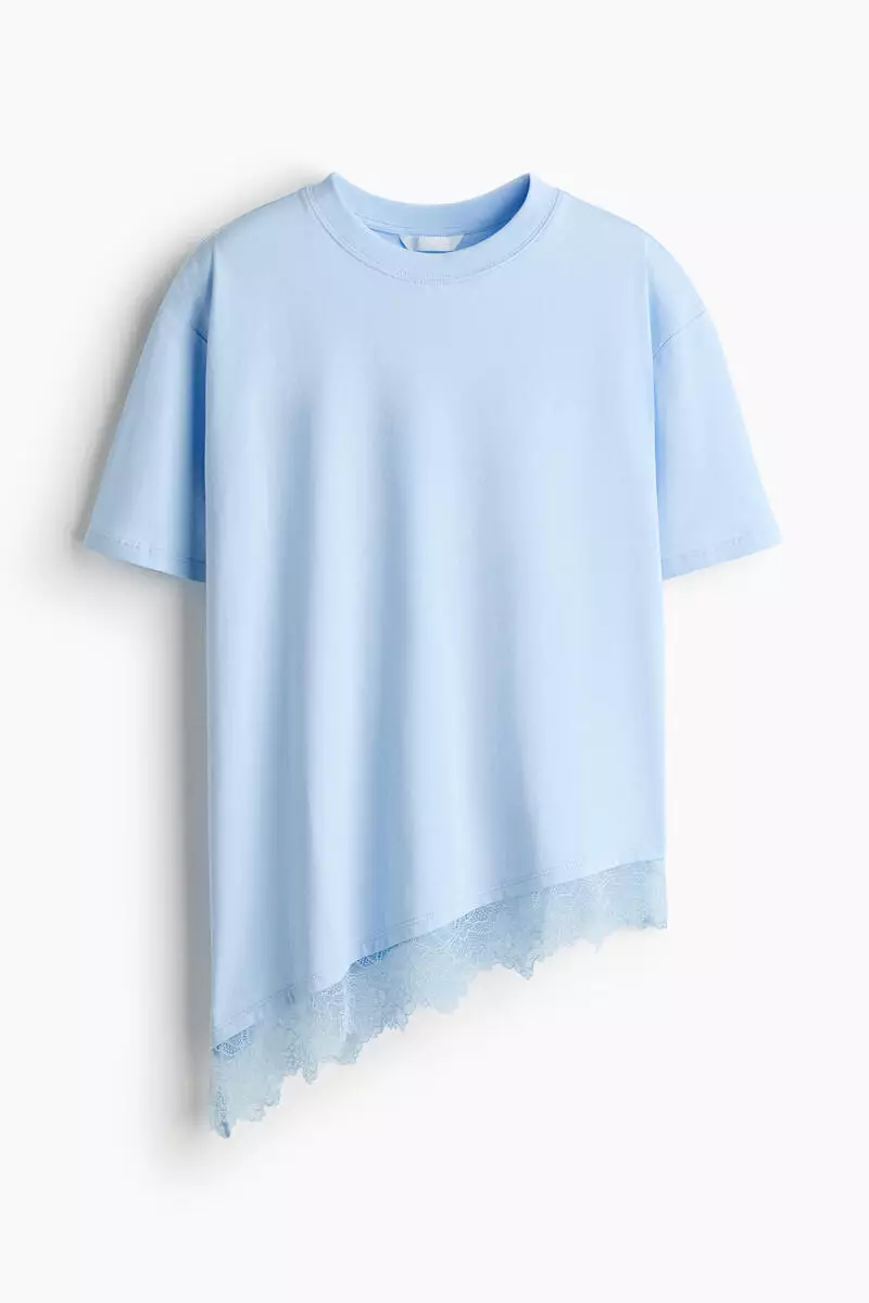 Asymmetric lace-trimmed T-shirt