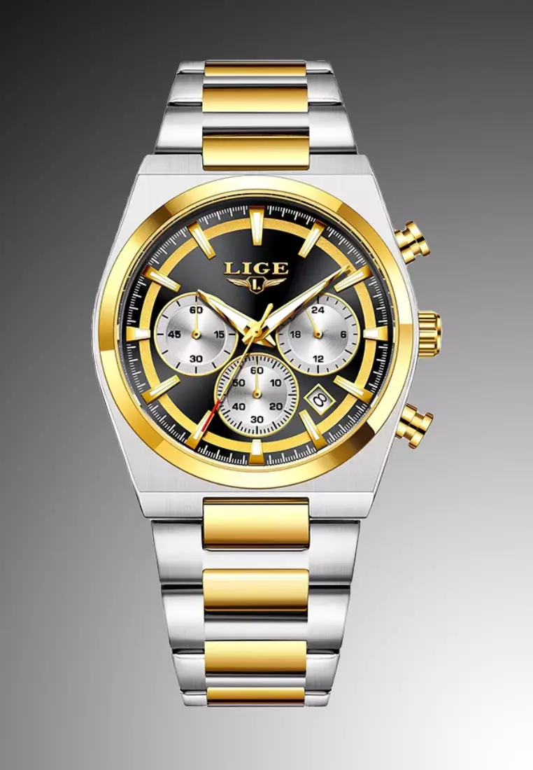 Chronograph Unisex Silver Color Alloy Quartz Watch 41mm, Stainless Steel Bracelet