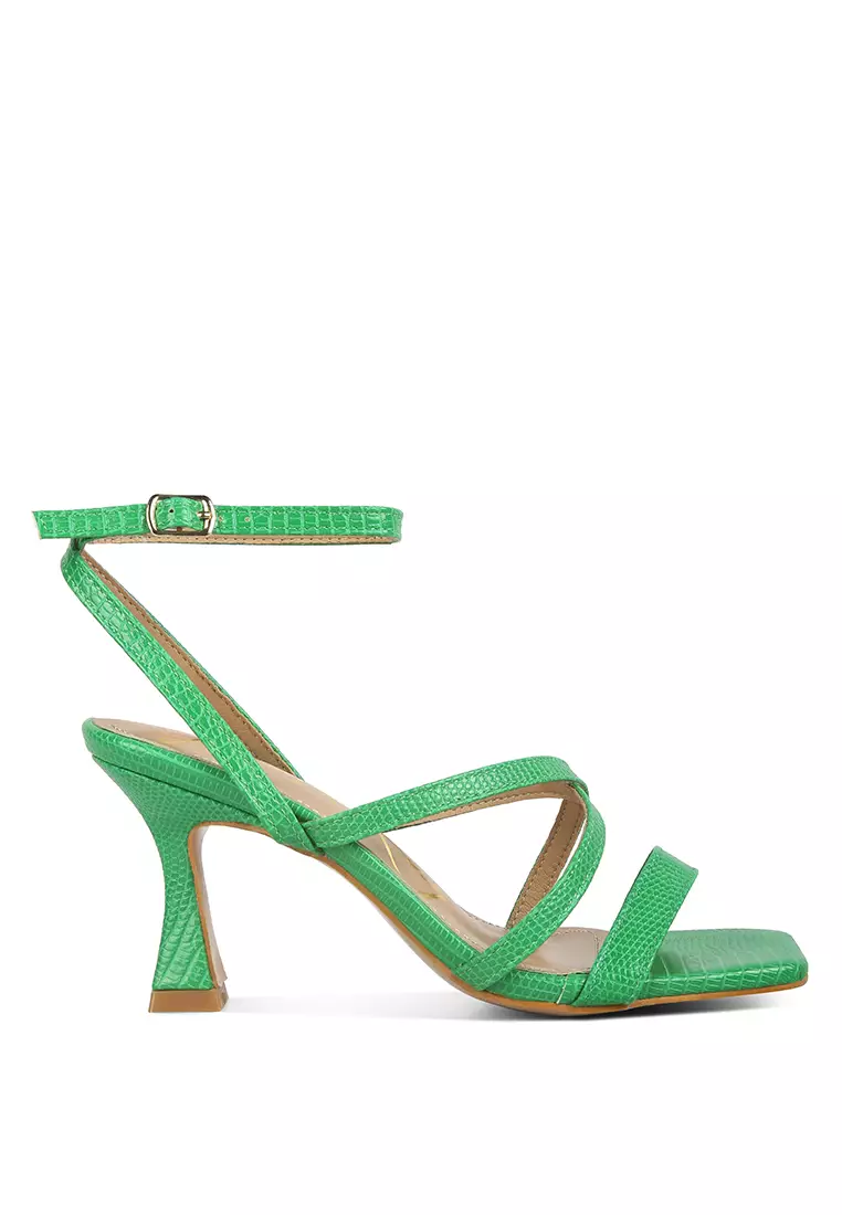 Discount on London Rag  shoes - SKU: Green Open Square Toe Spool Heel Sandals