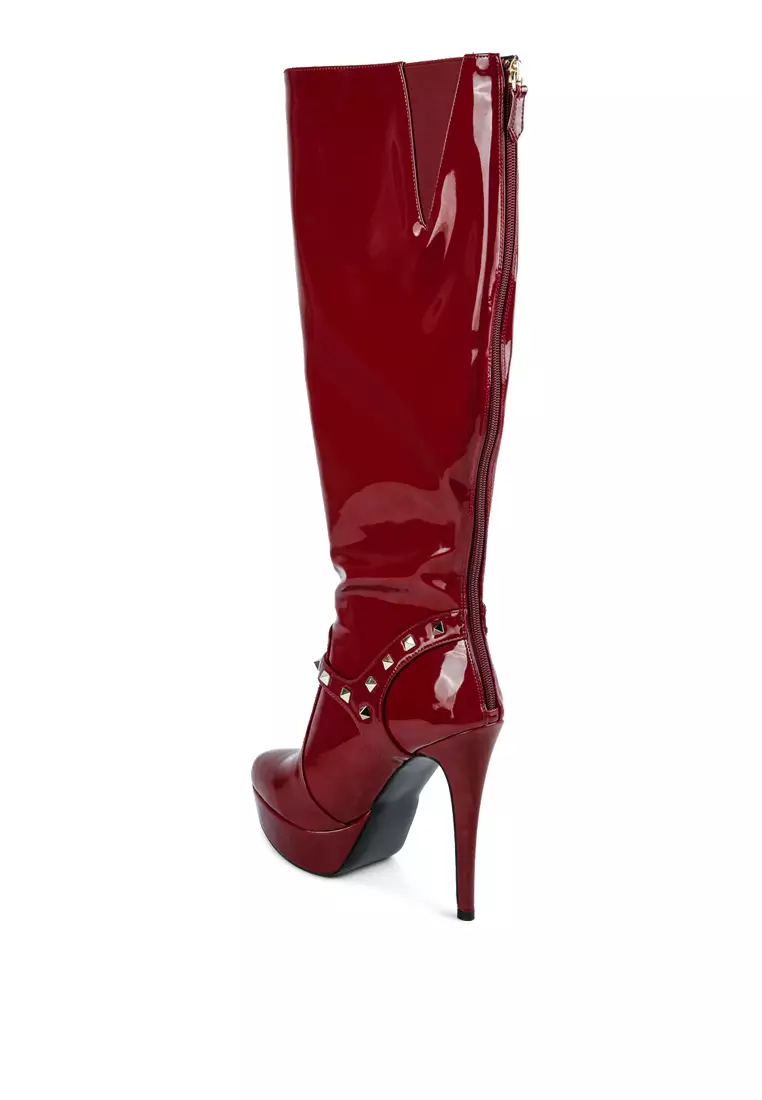 Maroon patent sale boots