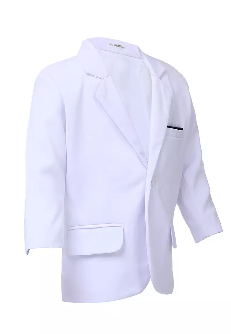 Wesley Jas Formal Anak Pria Plain Motive Full Furing Kids Blazer Material Cotton ORIGINAL - White