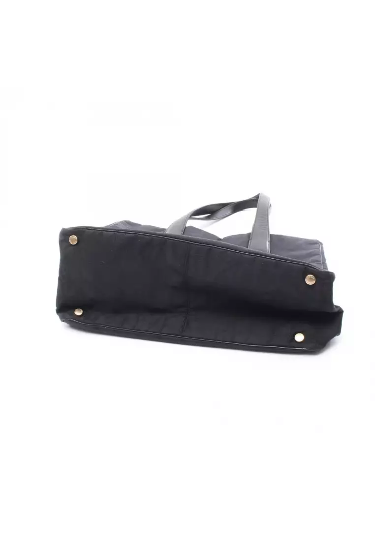 Pre-Loved Chanel New travel line MM Handbag tote bag nylon canvas leather black gold hardware