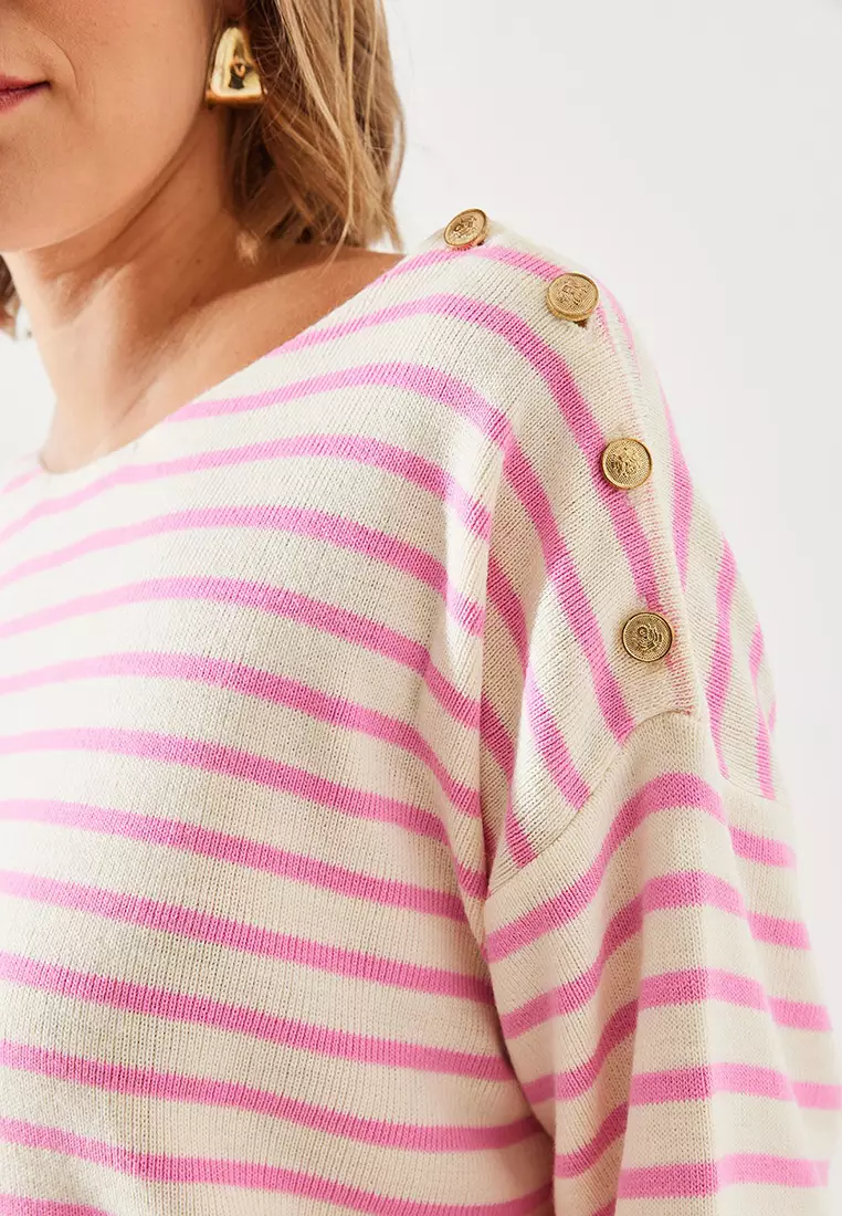 Women's Striped Shoulder Buttoned Sweater 20247511