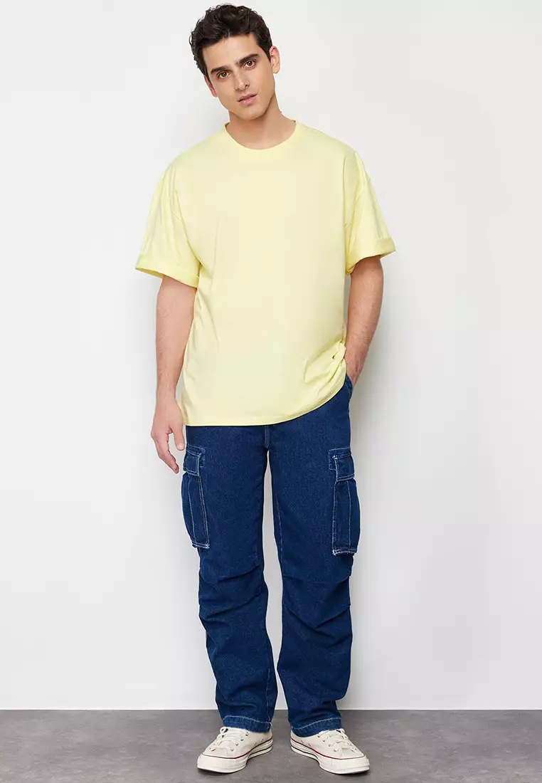 Yellow Oversize/Wide Cut 100% Cotton T-Shirt TMNSS22TS0318