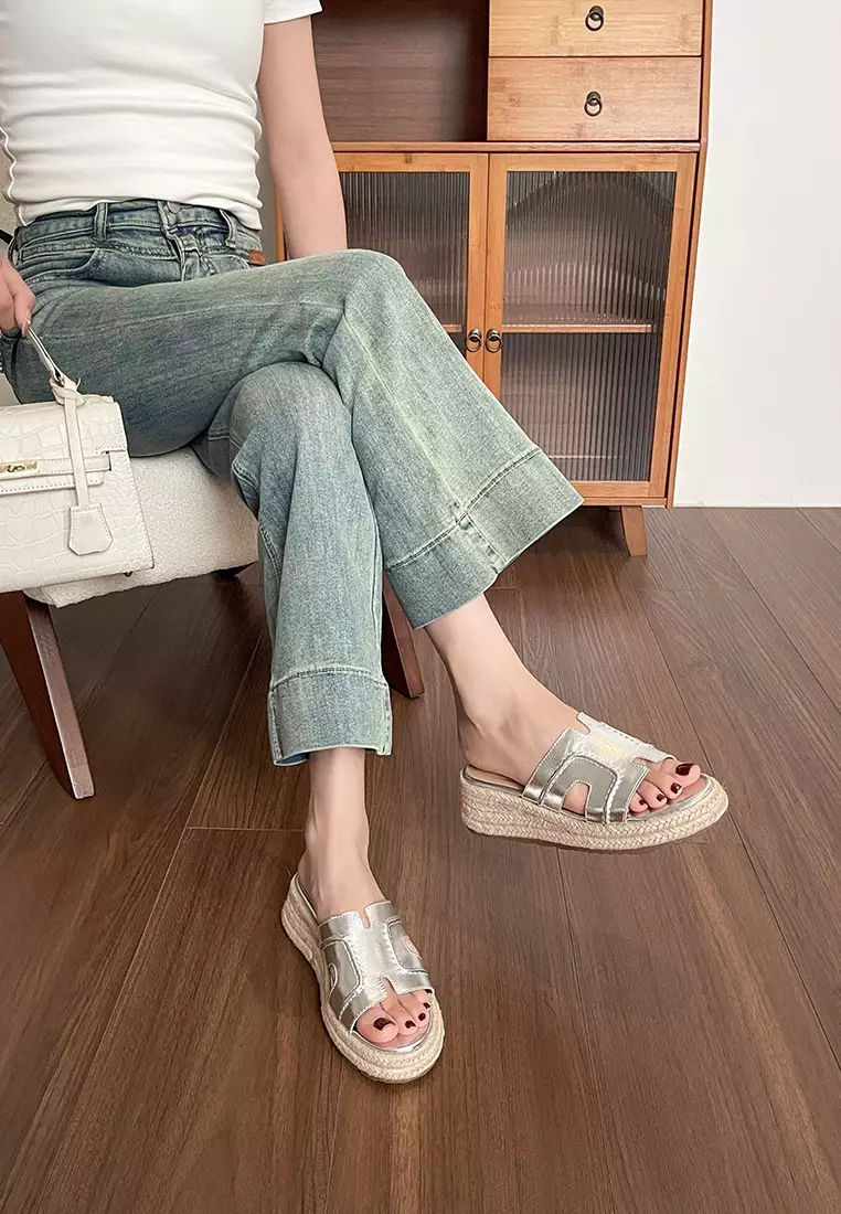 PU搭帶草編坡跟涼鞋WW568-1