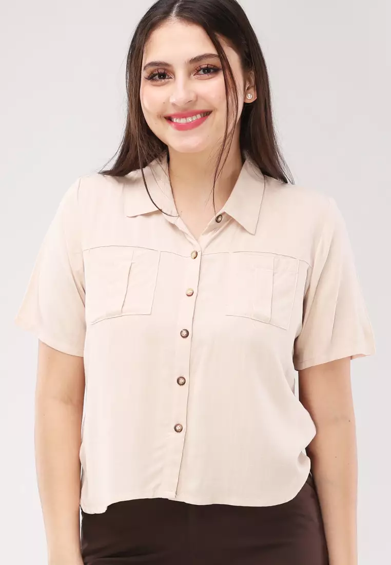 Soft Linen Woven Short Sleeves Blouse