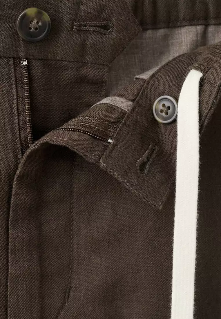 Slim Fit Cropped Linen-Cotton Trousers