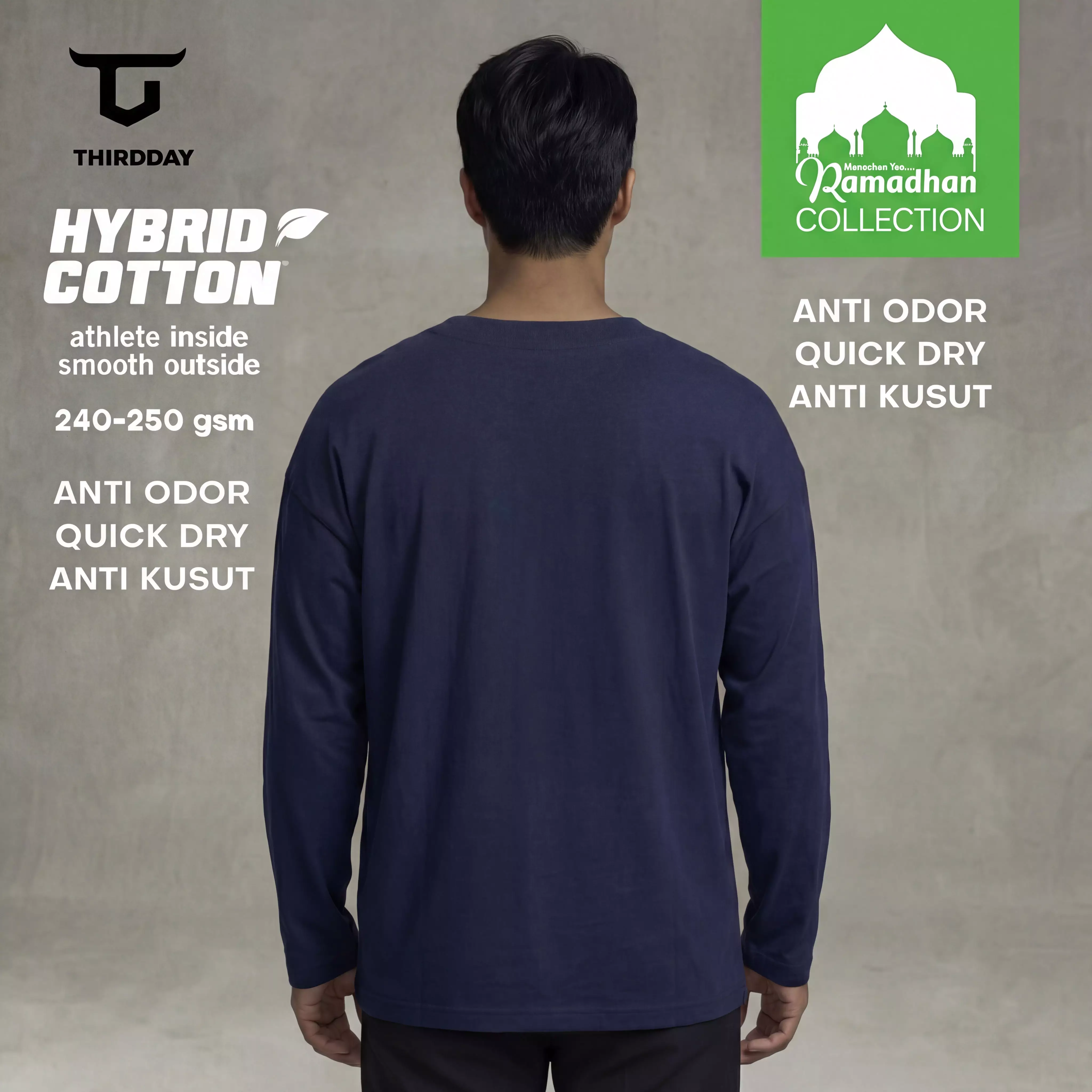 THIRDDAY Baju Koko Oversize Pria Lengan Panjang Kalcer Hybrid Cotton 240gsm navy MTZ19