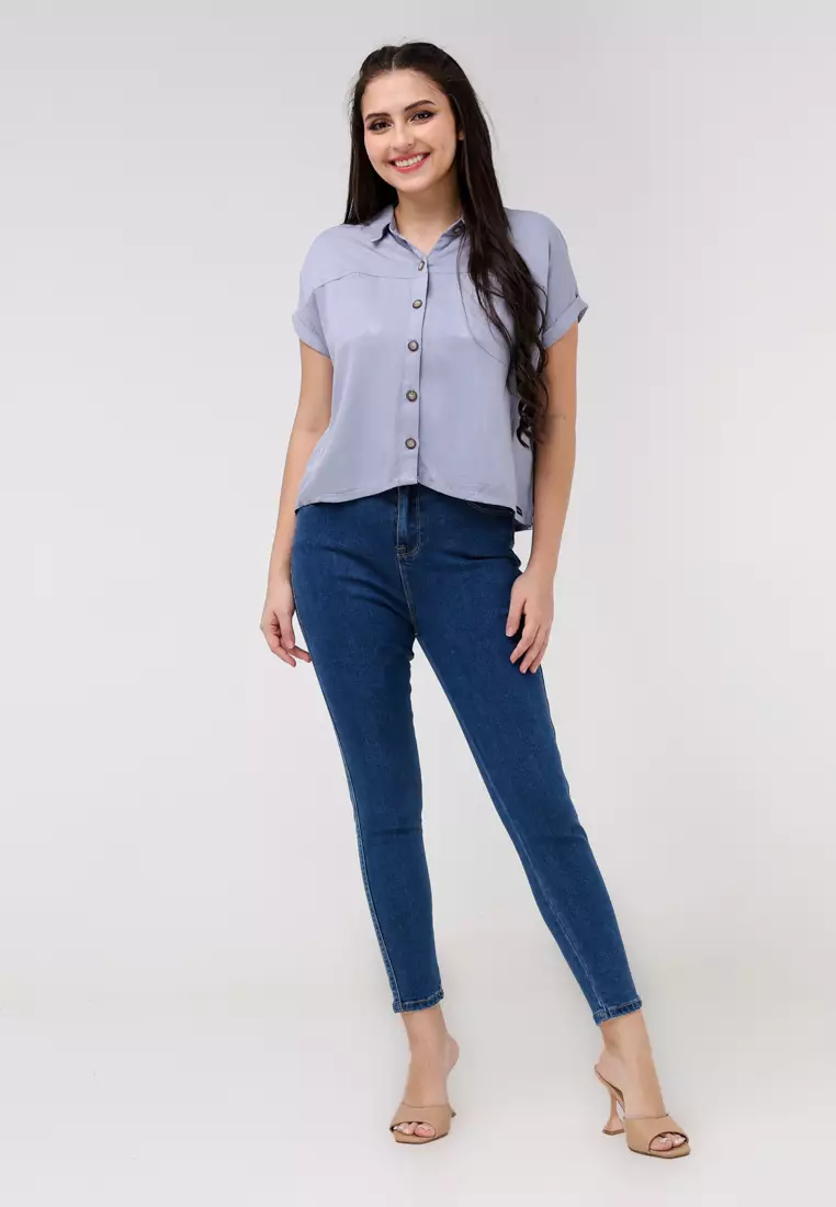 Single Twill Woven Short Sleeves Blouse