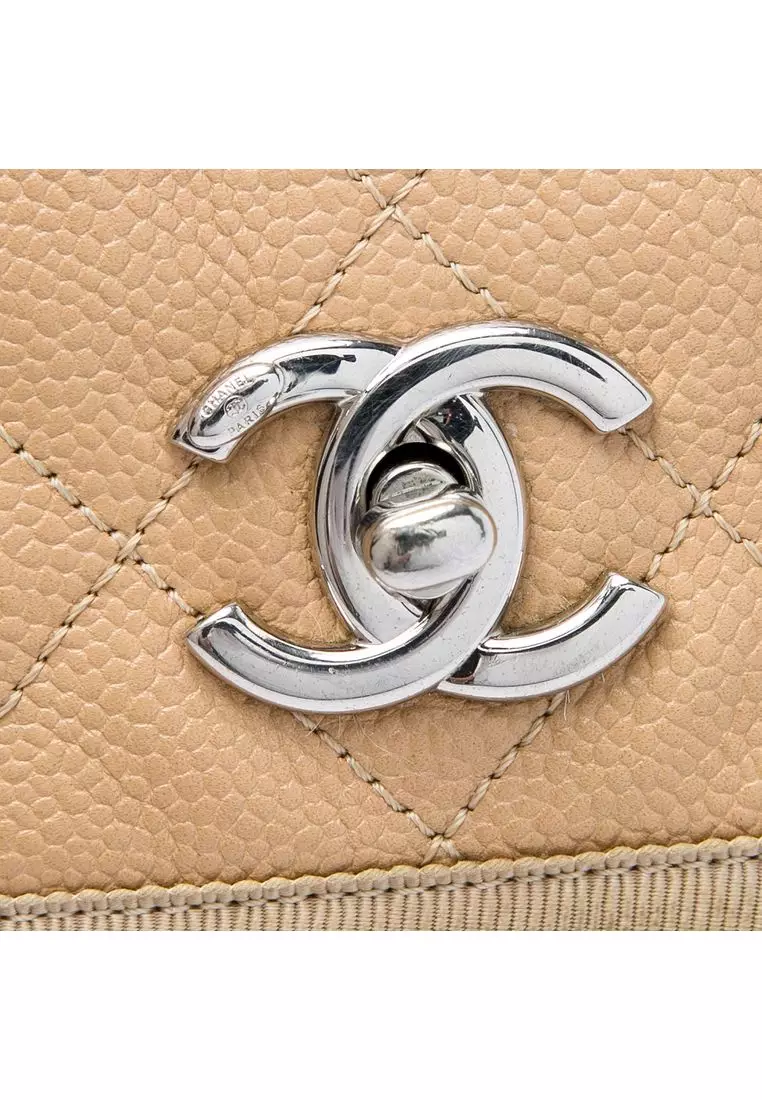 Pre-Loved Chanel Cc Bicolor Quilted Caviar And Grosgrain Top Handle Flap