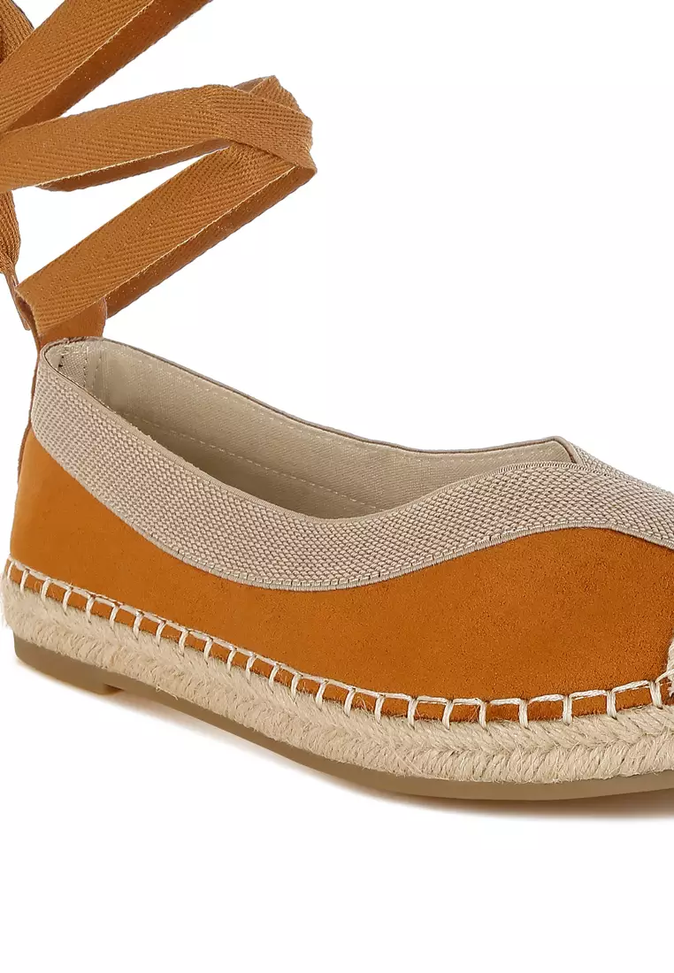 Microfiber Detachable Lace Espadrilles In Tan