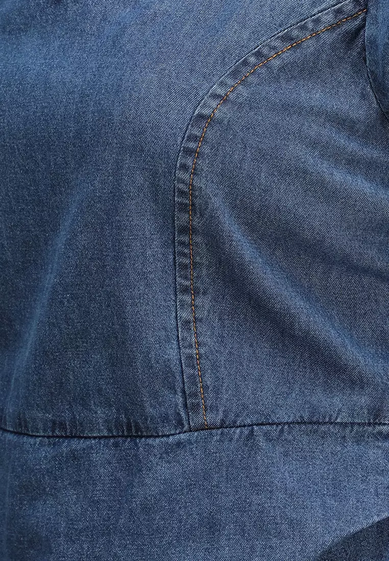 VIRGIO 100% Cotton Denim Pleated Mini Dress