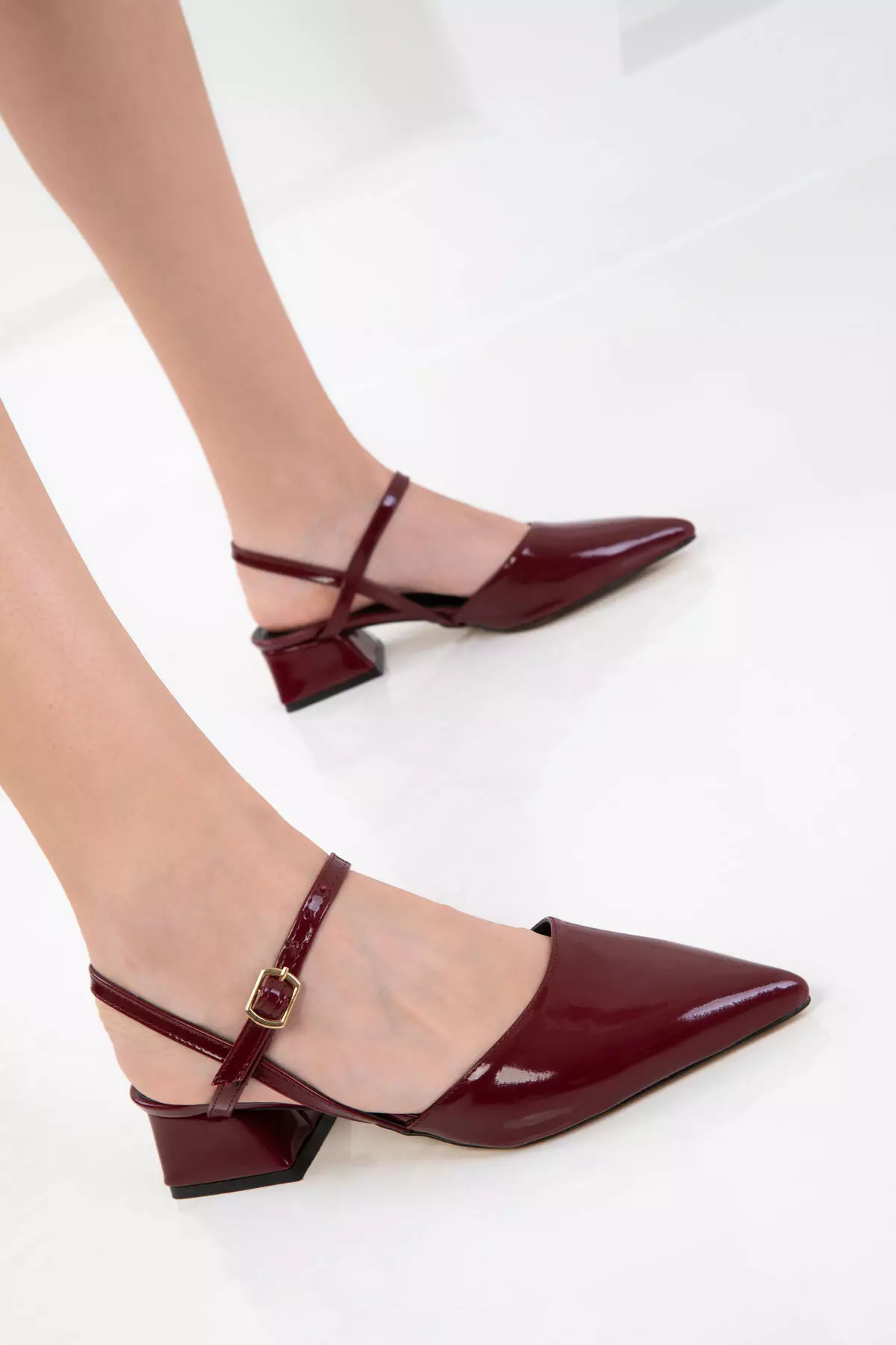 Burgundy Patent Leather Women's Classic Heeled Shoes 20655