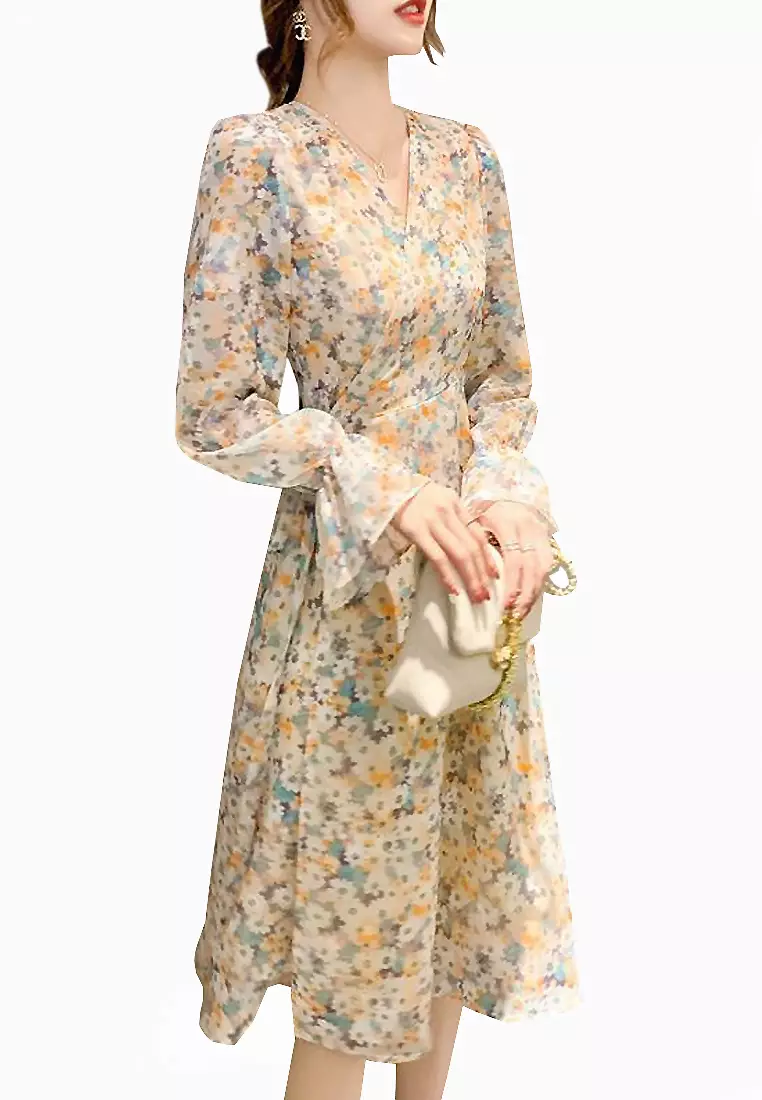 Chiffon floral long on sale dresses