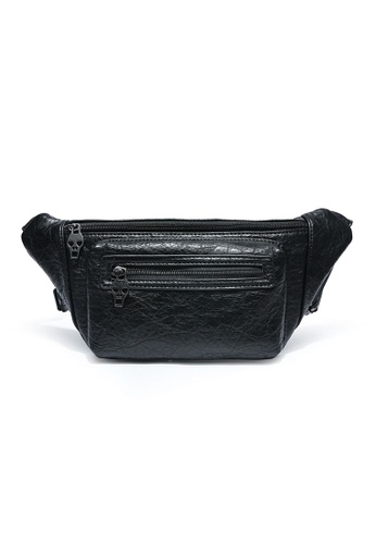 Lara black Men's Solid Color Waist Bag Chest Bag - Black 5115FACE1D6E4BGS_1