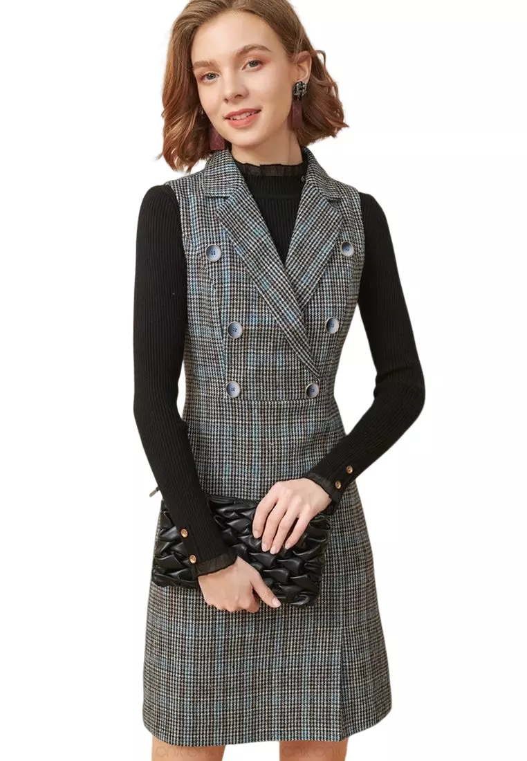 Temperament Suit Collar Warm Wool Vest Dress (Without Tops)