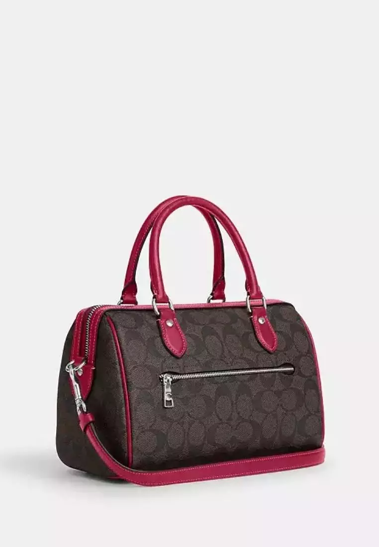 Coach Rowan Satchel In Signature Canvas Brown Bright Violet