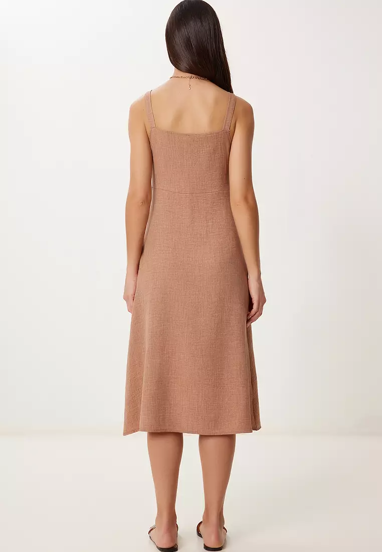 Women's Biscuit Strap Linen Blend Summer Woven Dress Zh00053