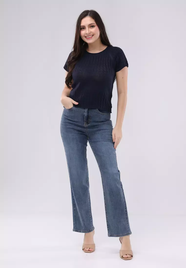 Knitted Cord Fabric Short Sleeves Top