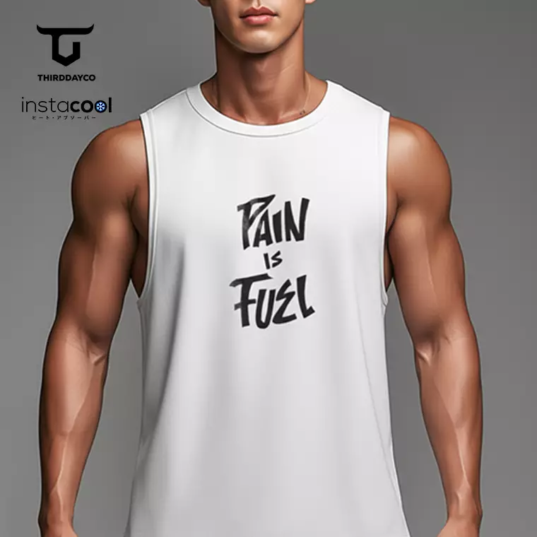 MTW71 Kaos Kutung Tank Top Instacool "pain and fuel" putih