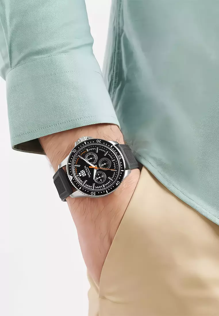Jam Tangan Analog Pria - Nautica NCT Windrose - NAPWRF401 - Black Rubber Strap