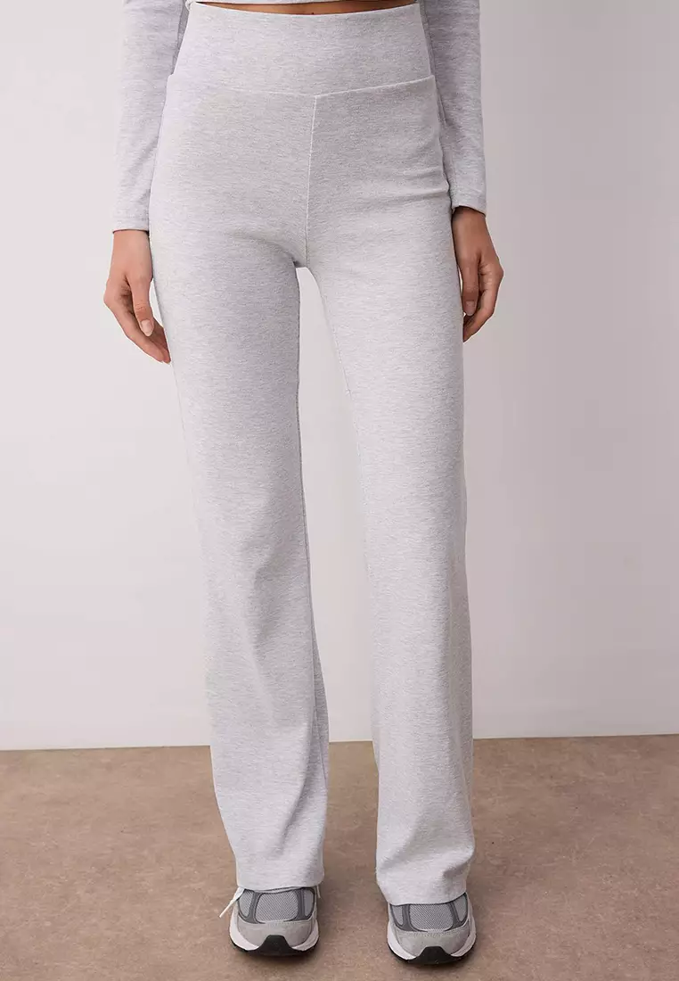 Gray Melange Double Breasted Closure Body Fitting Long Sleeve Stretch Knitted Bottoming Suit