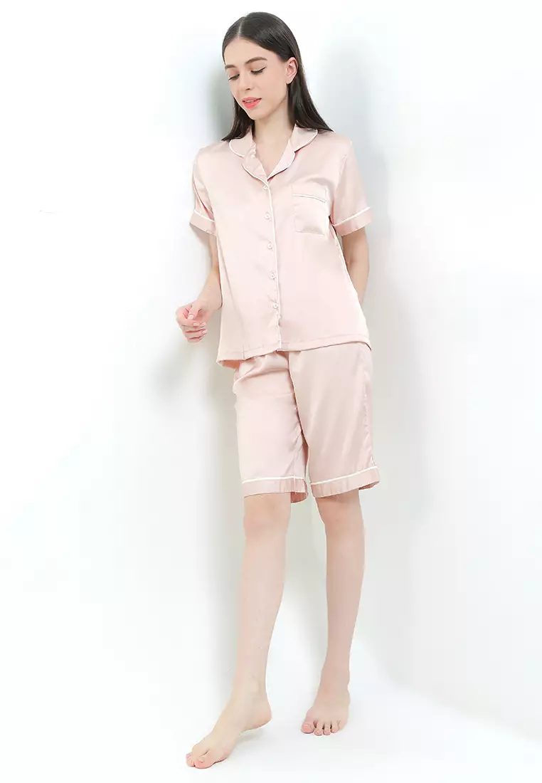Piyama Pyjama Baju Tidur Satin Silk Short Sleeve Short Pants Sleepwear