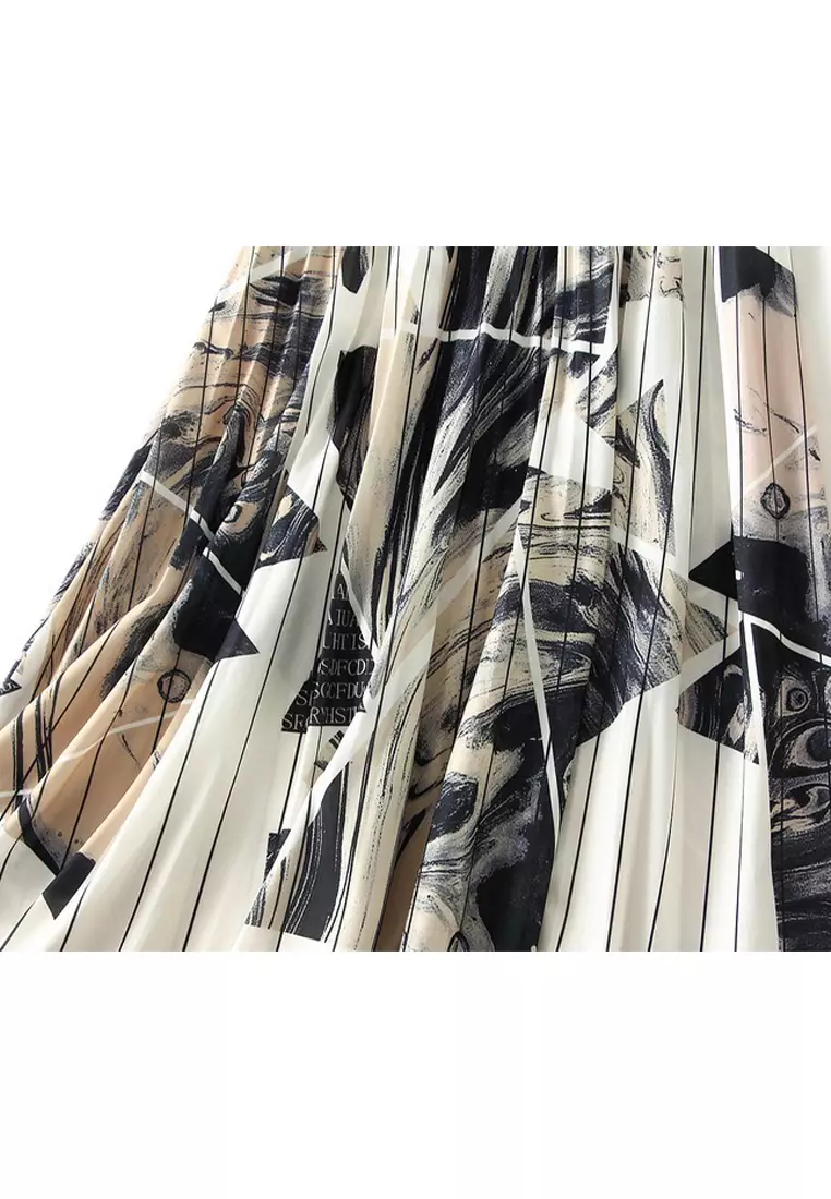 Ink Printing Pleated Skirt AF-D2125