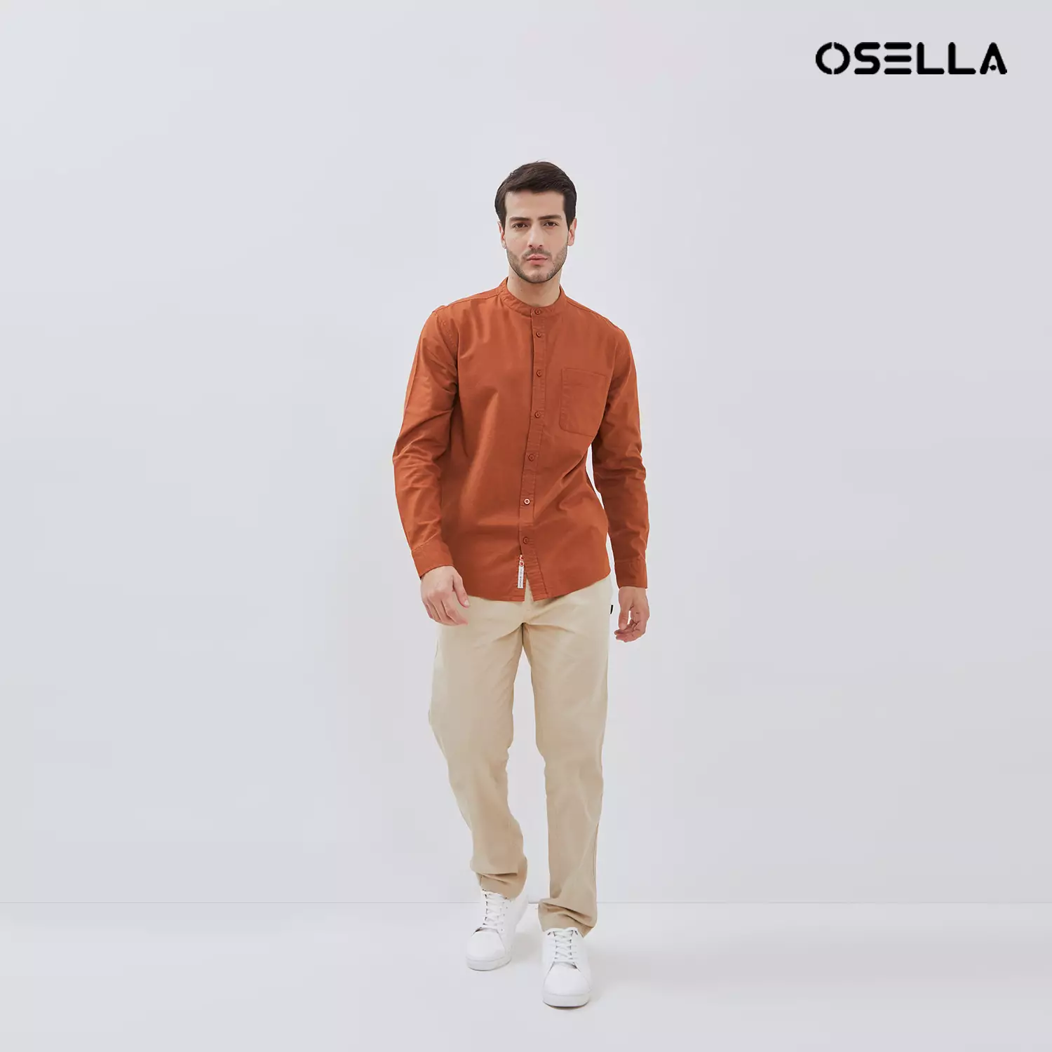 [NEW] Osella Solid Cotton Slub Shanghai Collared Long Sleeve Shirt 2037520312 | Kemeja Pria Lengan Panjang