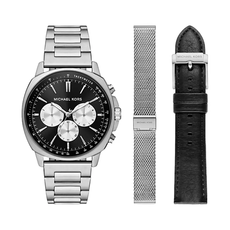 Jam Tangan Pria Michael Kors Oversized MKO9004SET Sullivan Chronograph Black Dial St. Steel Strap + Extra Strap