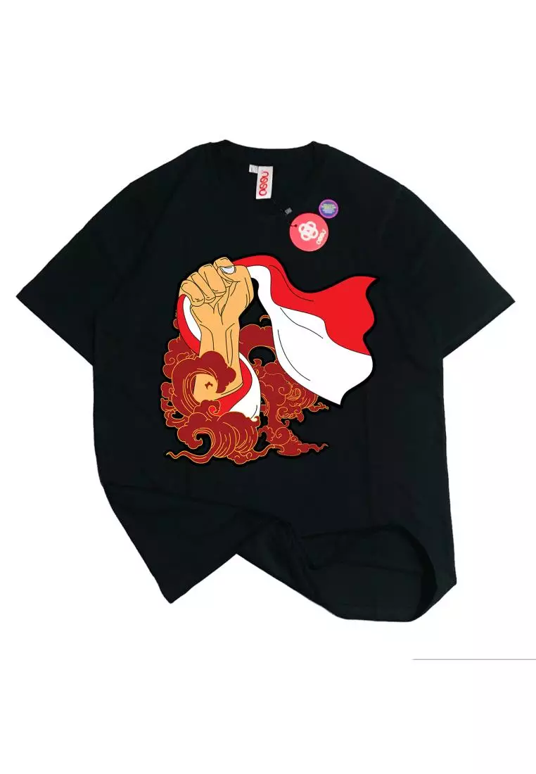 OSSU Batik Dirgahayu Kemerdekaan Indonesia Black Tshirt
