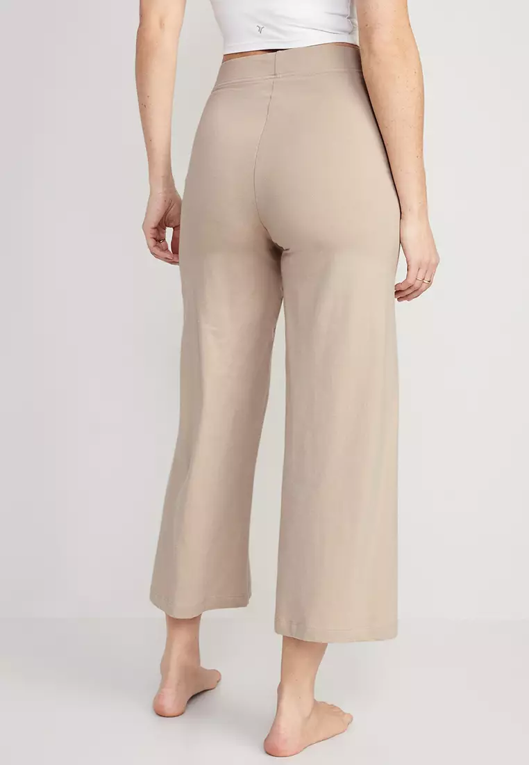 Elastic waist cropped 2025 wide leg pants