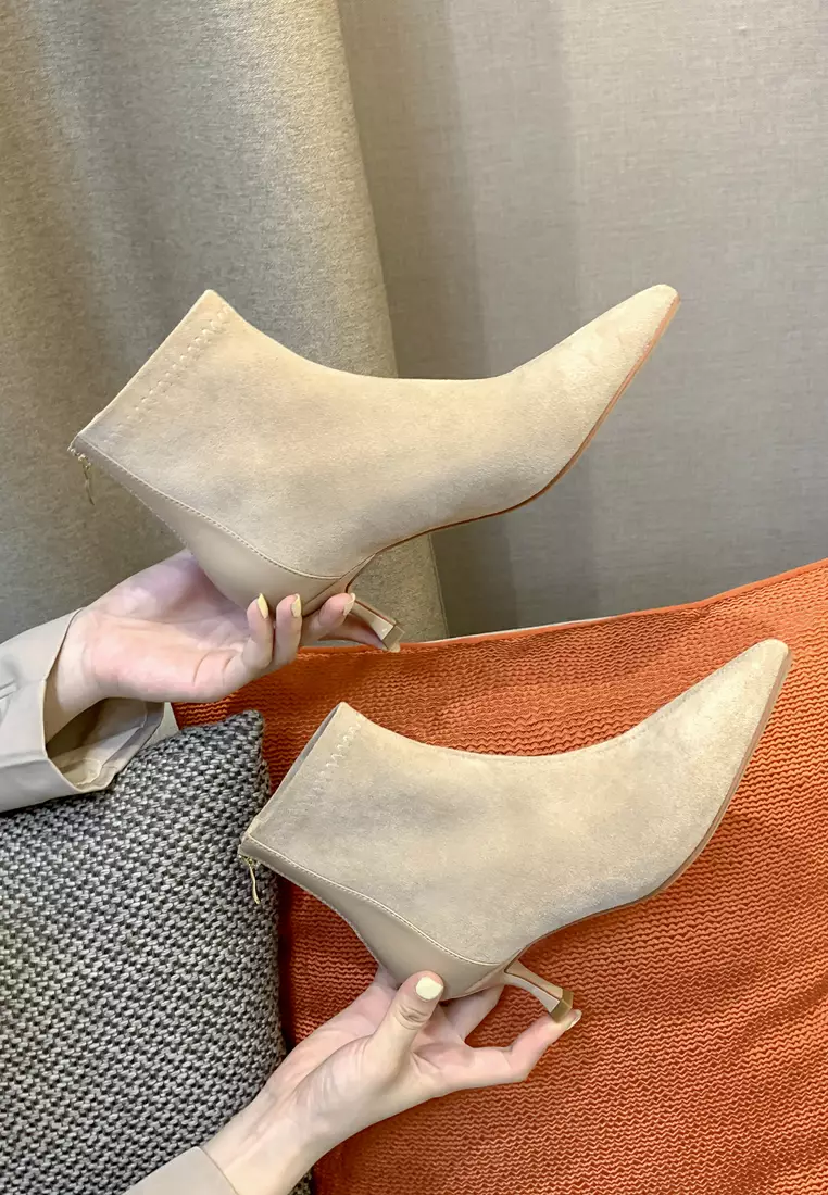 拼色的仿猄布踝靴1902-22