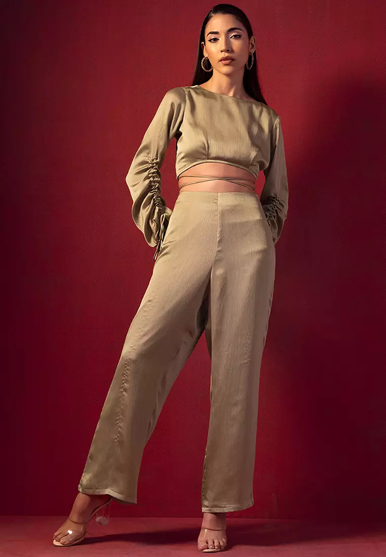 Gold Midriff Flossing Top and High Waist Pants Co-ord Set