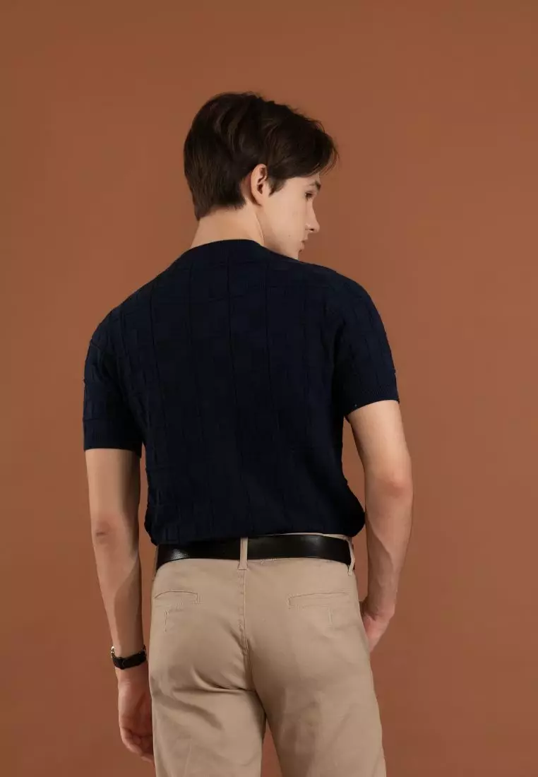 Kale Scott Navy / Kaos Rajut Premium Pria Lengan Pendek Motif