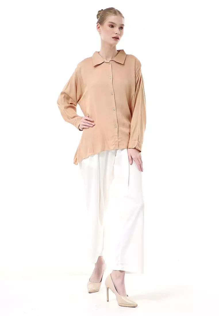 Ayudia Shirt Long Sleeve Atasan Wanita Premium Quality - Cream