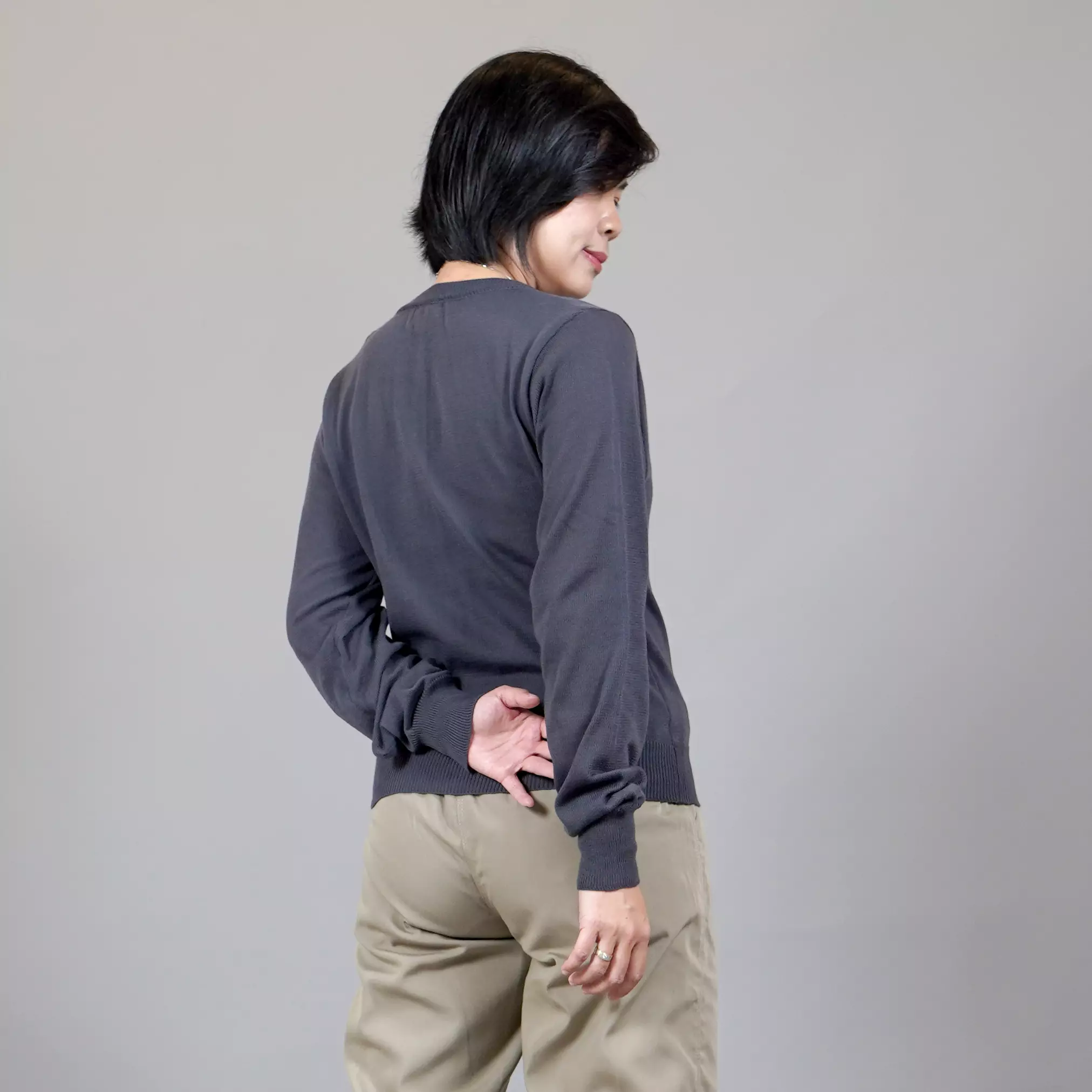  SANDRA Knit Cardigan O Neck Kardigan Rajut Wanita Leher O - ABU TUA