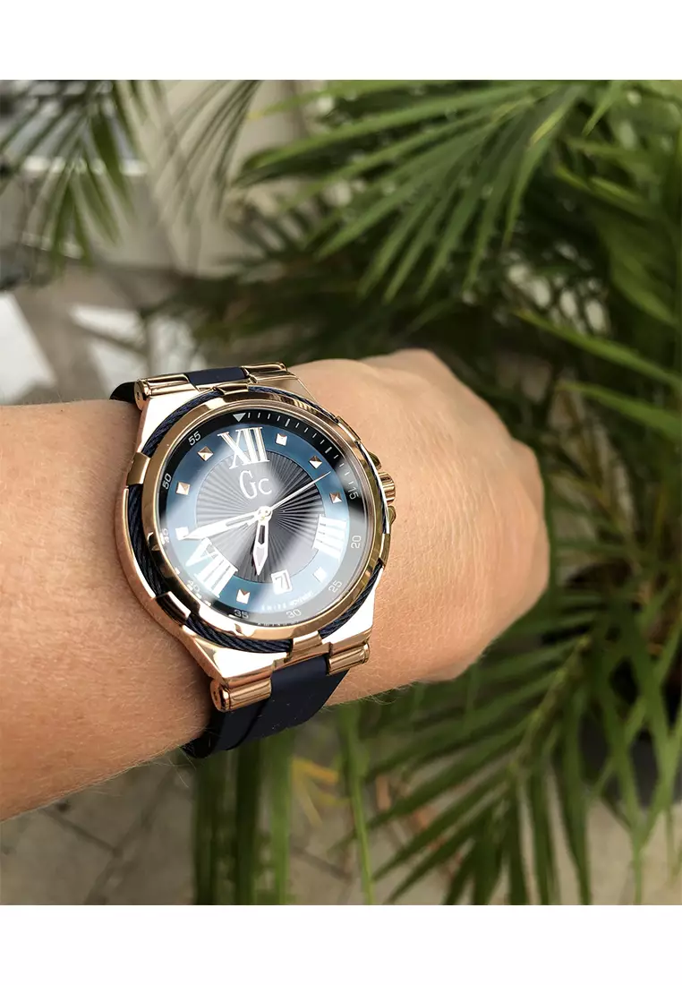 Gc Guess Collection - Jam Tangan Wanita - Rosegold - Blue Rubber Strap - Y34001L7
