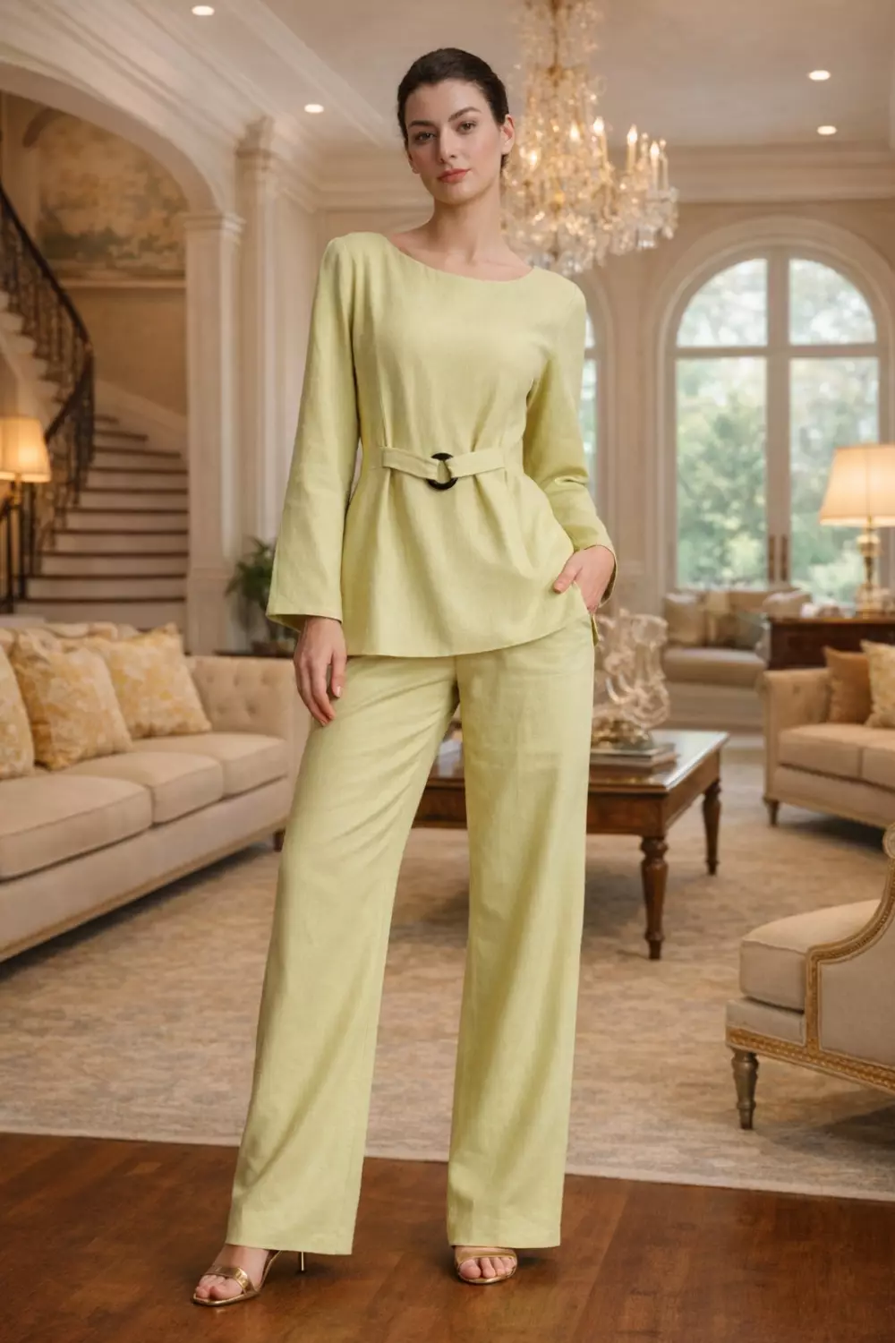 Demure Studio - Essentials Lounge Wear Lenin Set Olive Green (One Set Shirt & Pants)