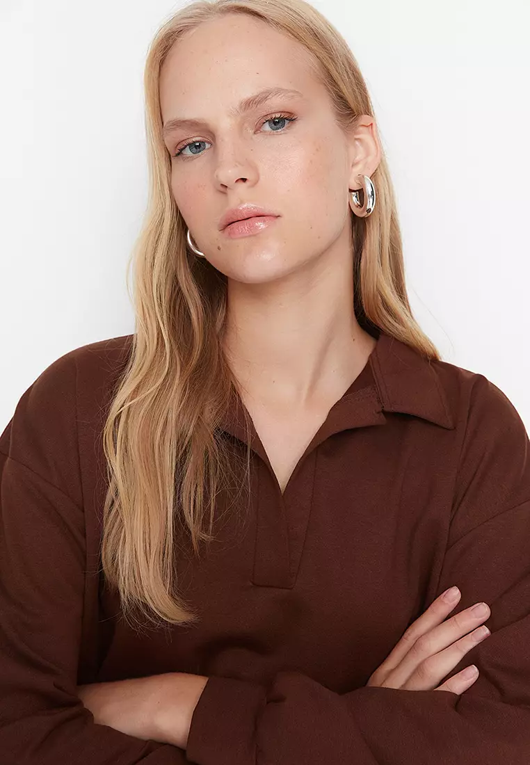 Polo Collar Knit Sweatshirt