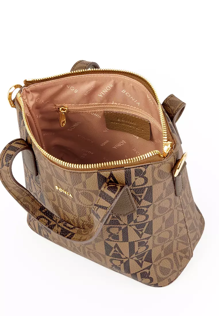 Bonia Brown Piera Monogram Mini Tote Bag