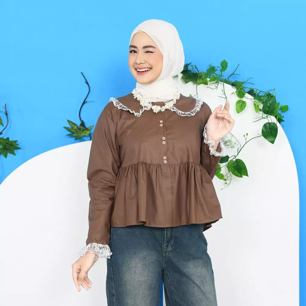 Biyaa Poplin Blouse - Coffee M19756 R23S3