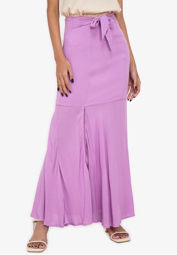 ZALORA BASICS purple Tie Detail Maxi Skirt with Slit CFED5AAE4B5839GS_1