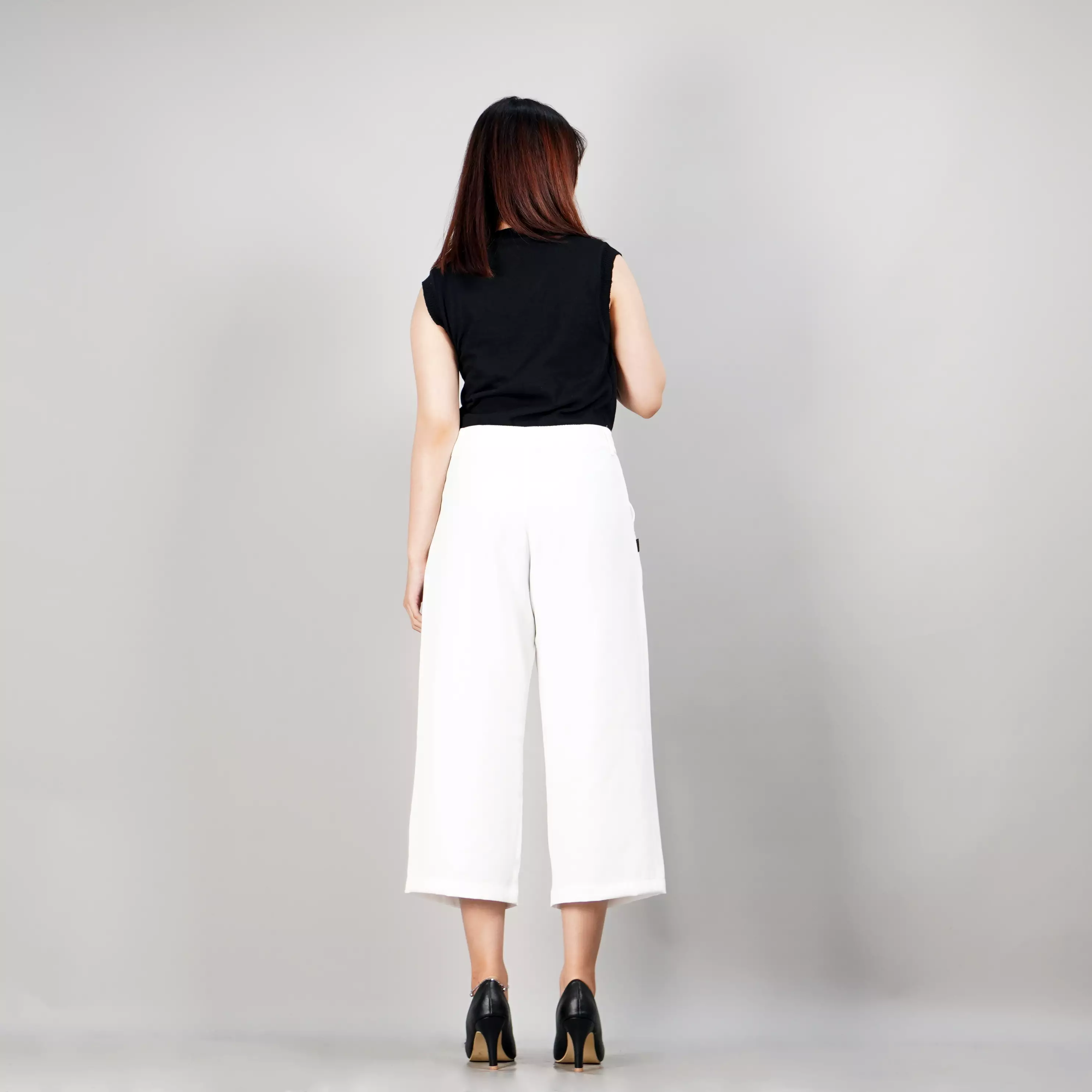 MONICA Celana Cropped Wide Leg Wanita 3/4 High Waist Wide Leg Pants - PUTIH