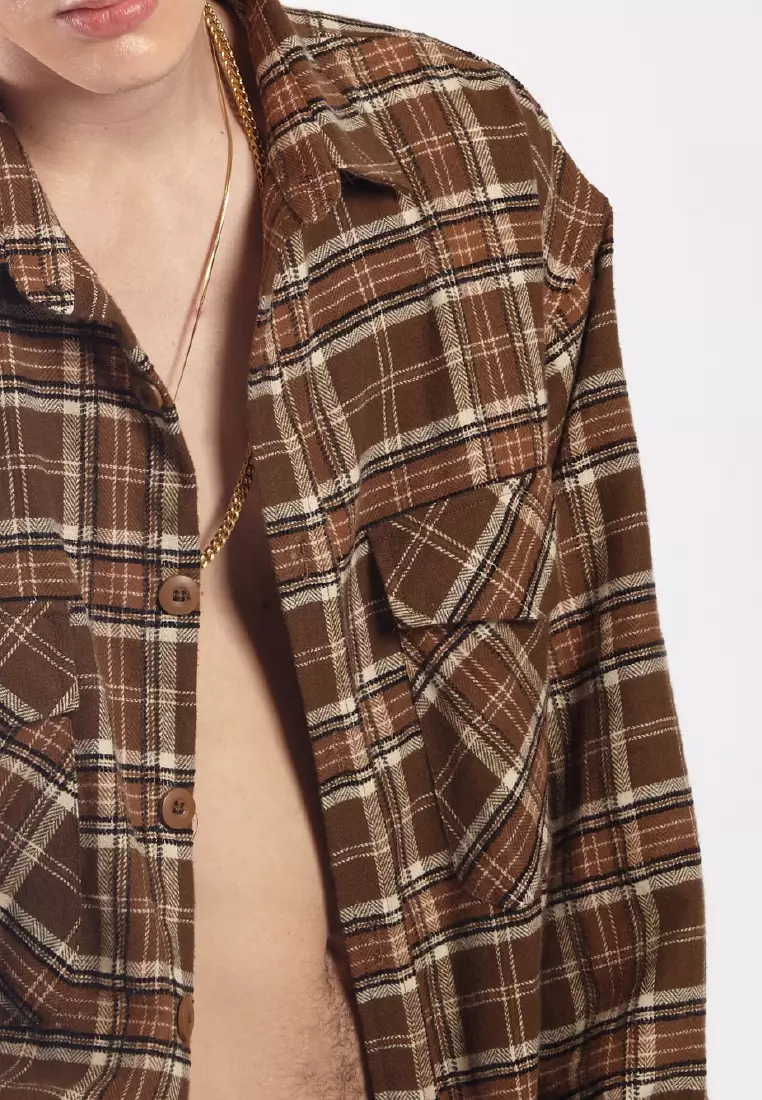 Jual Ocwa Studio Ocwa Frederick Oversized Plaid Shirt Brown Flannel