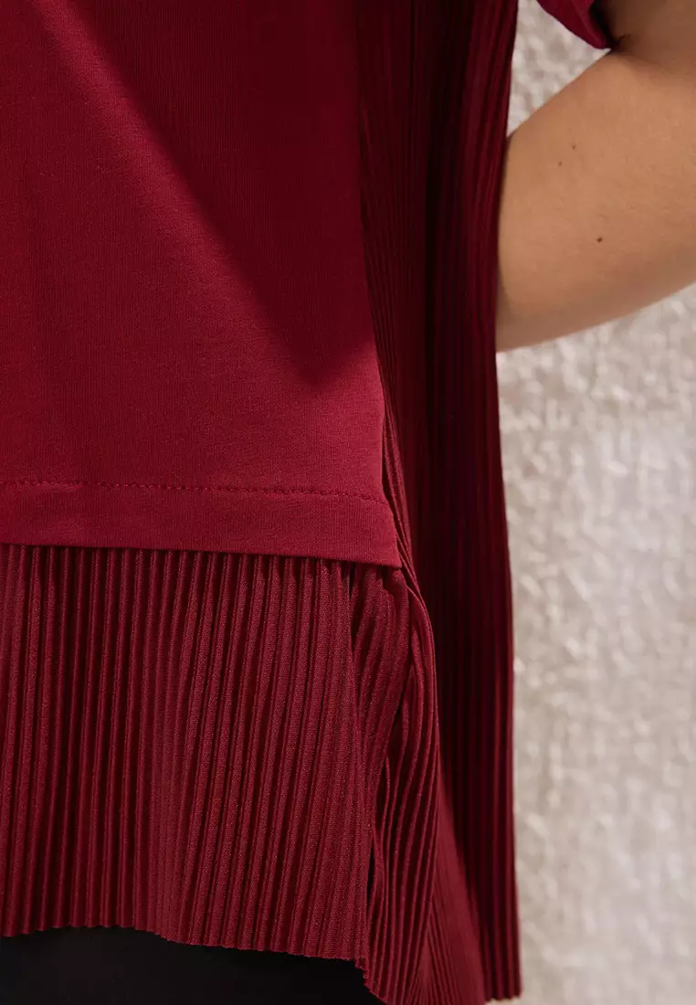 Claret Red Oversize/Wide Pattern Pleated Detailed Knitted Blouse TWOSS25BZ00466