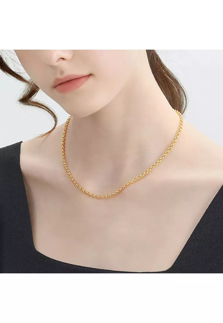 916/22K Gold Round Rolo Chain Necklace R008 (3.60MM, 44CM)