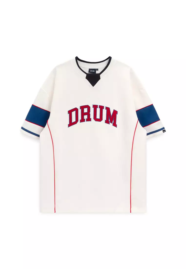 DRUM S. 68 Applique Embroidery Jersey Oversized Tee- White